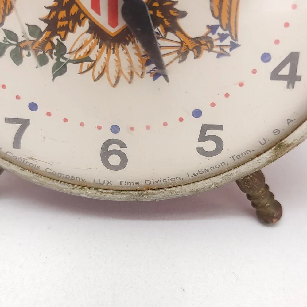 Robert Shawn Lux ALARM Clock American Eagle Americana 2 Bell Red NOT WORKING